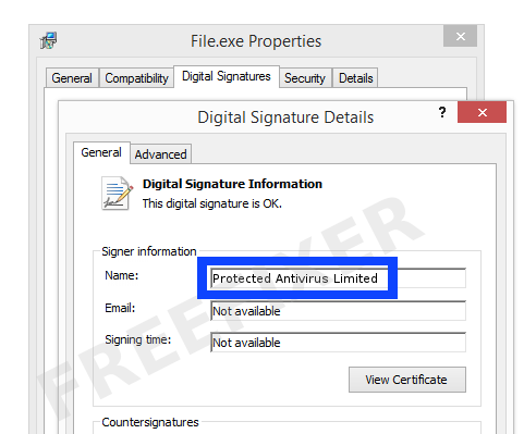 Screenshot of the Protected Antivirus Limited certificate